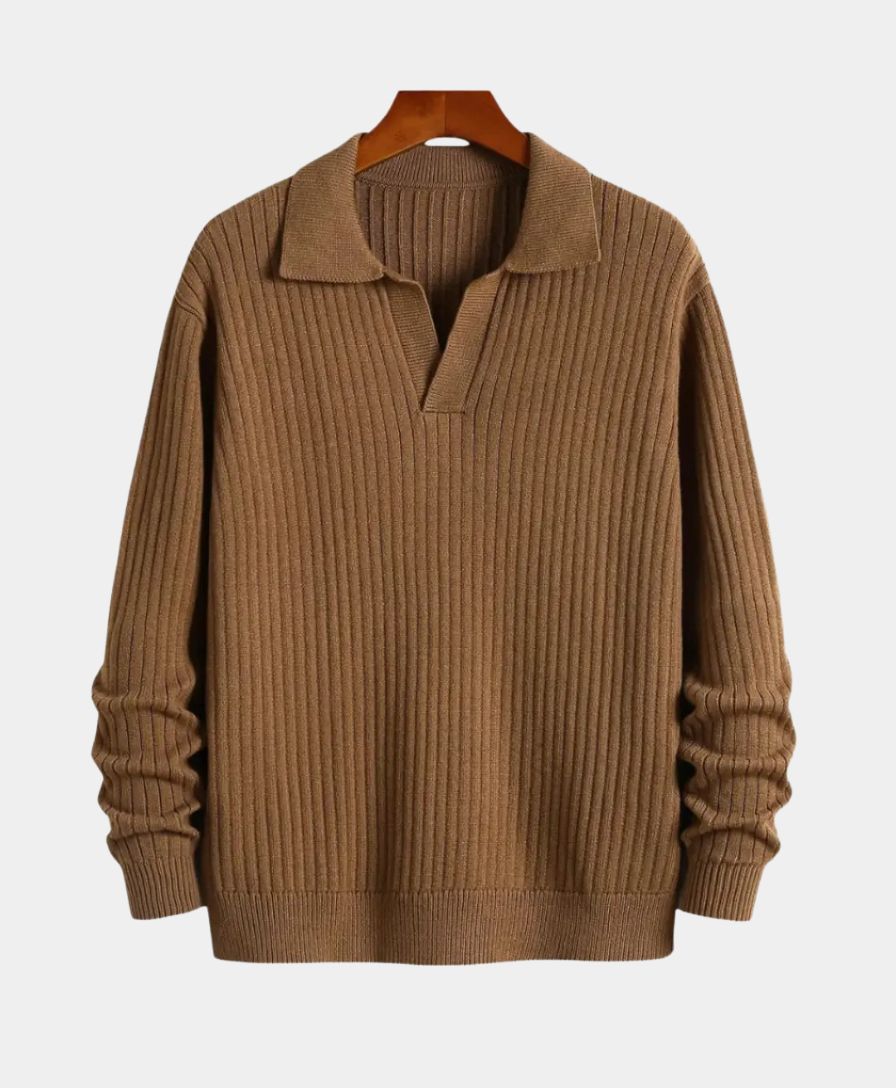Polyester Sweater with V-Neck - Leviana