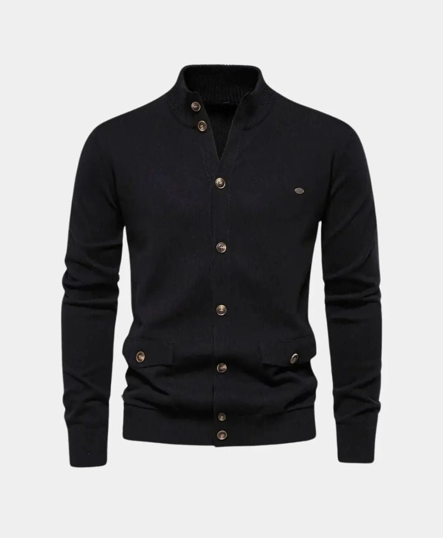 Knitted Cotton Sweater with High Collar - Leviana