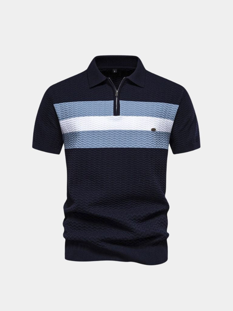 Classic Fitted Polo with Zip Collar and Short Sleeves - Leviana