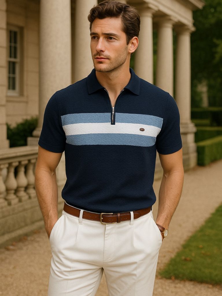 Classic Fitted Polo with Zip Collar and Short Sleeves - Leviana