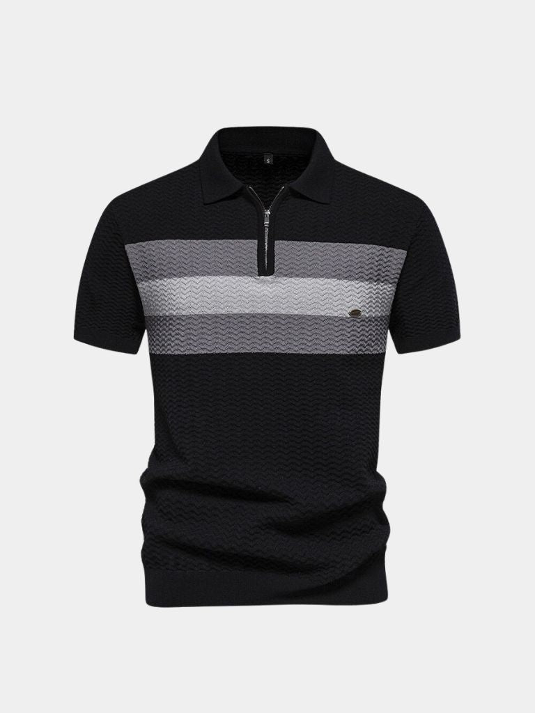 Classic Fitted Polo with Zip Collar and Short Sleeves - Leviana