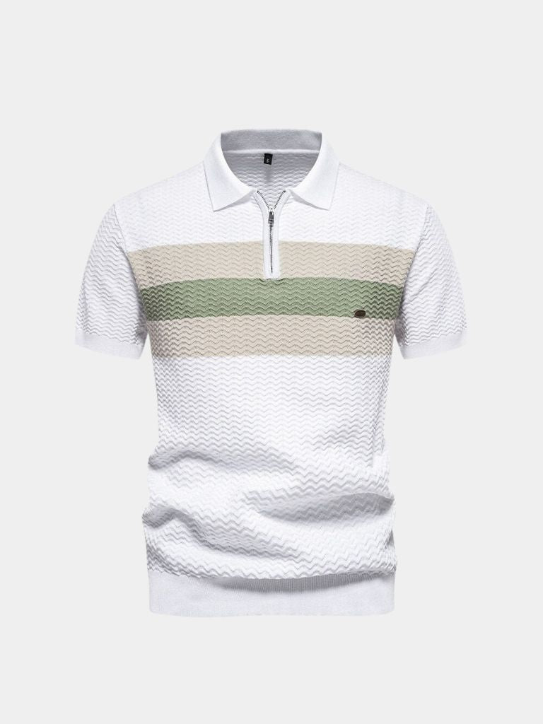 Classic Fitted Polo with Zip Collar and Short Sleeves - Leviana