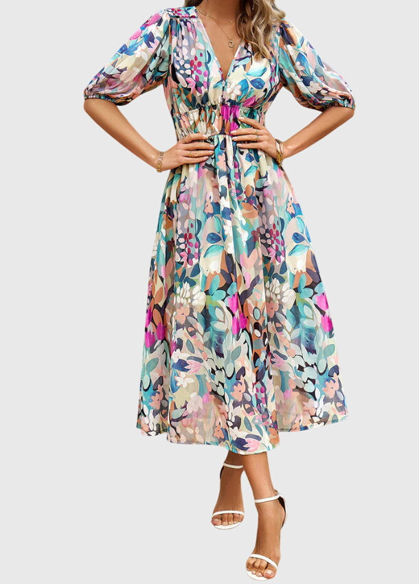 Merlin™ | Elegant Floral Midi Dress