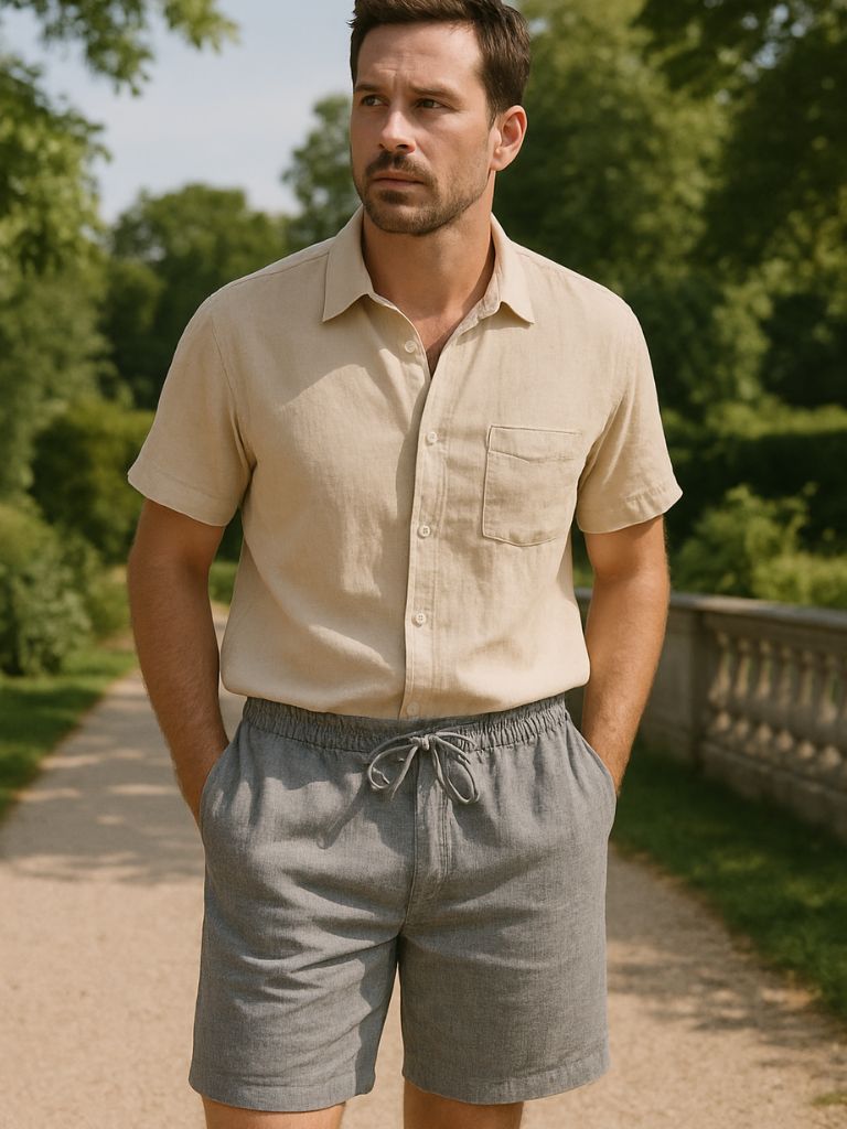 Gray Marine Linen Shorts - Leviana