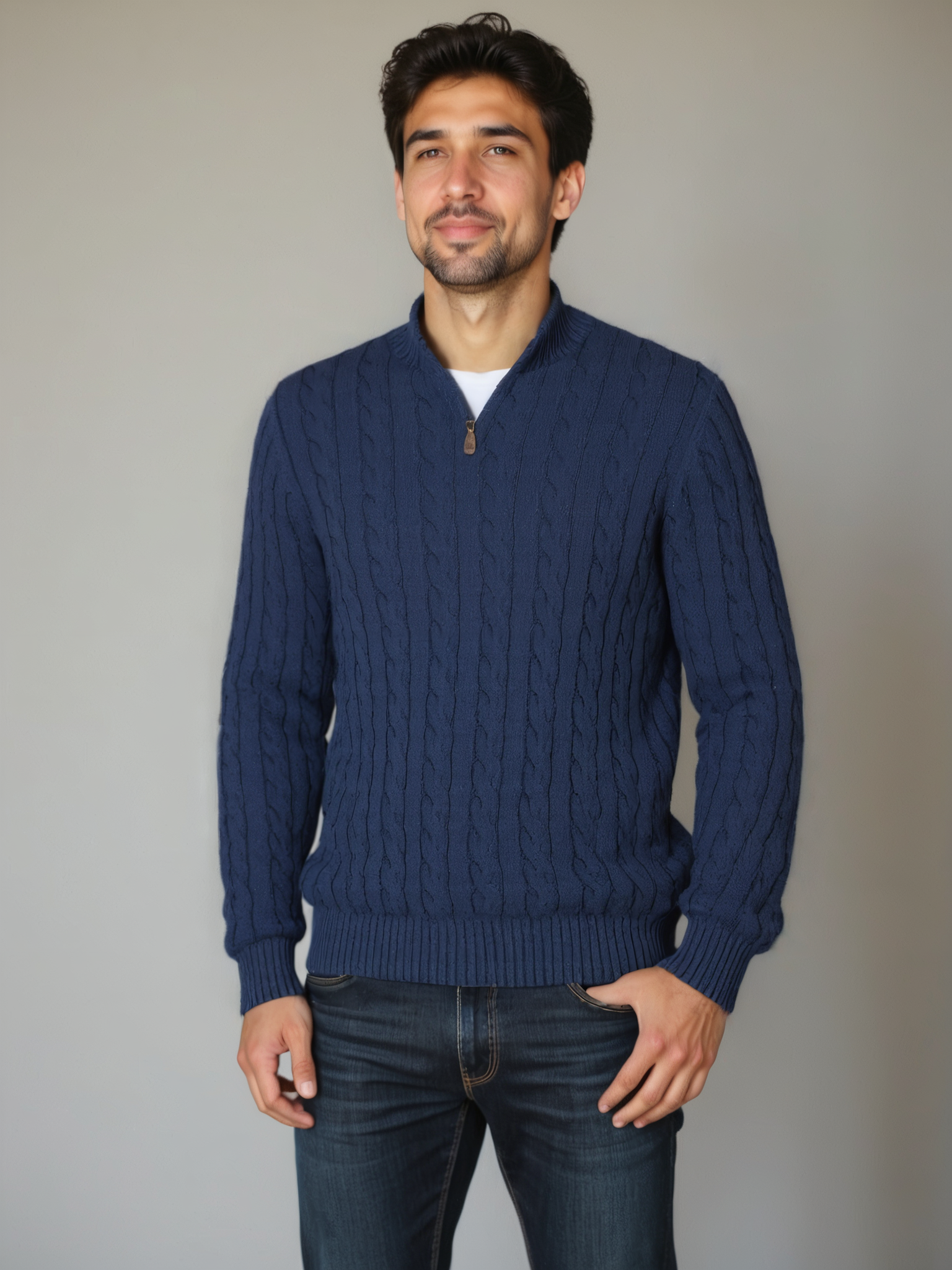 Essential Zip Collar Sweater - Leviana