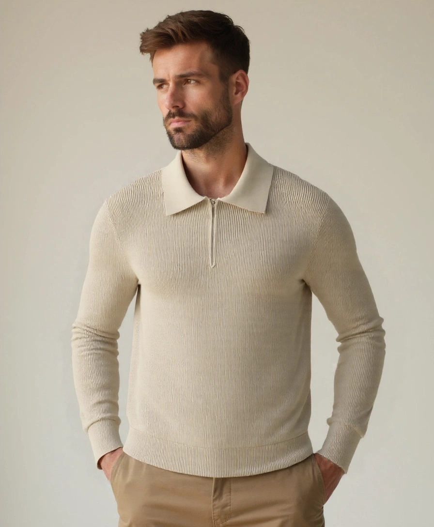 Essential Sweater with Zipped Polo - Leviana