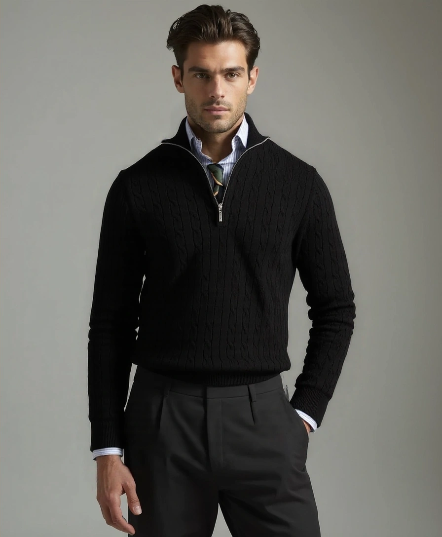 Zip-up Sweater with Knitted Pattern - Leviana
