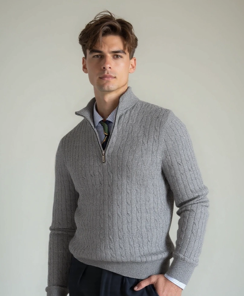 Zip-up Sweater with Knitted Pattern - Leviana