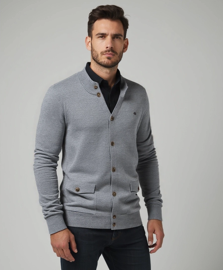 Knitted Cotton Sweater with High Collar - Leviana