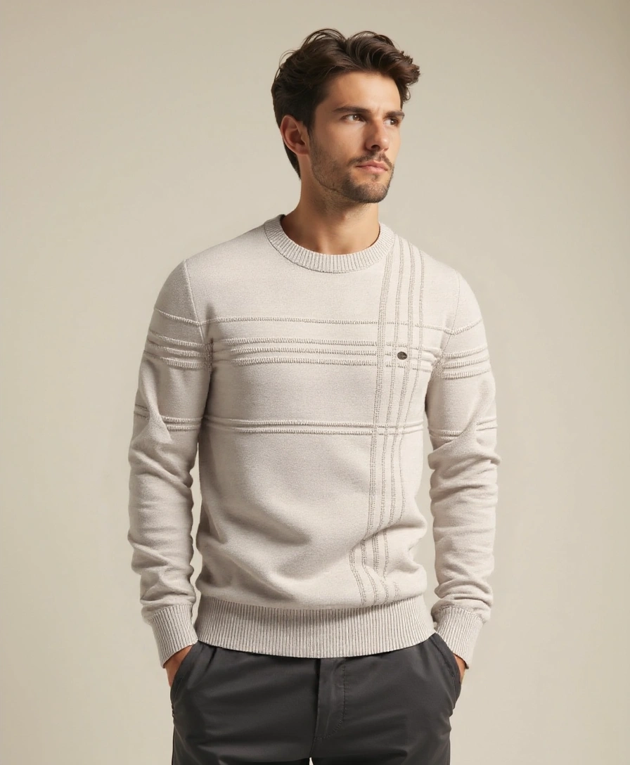 Knitted Striped Cotton Sweater - Leviana