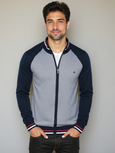 High-Zip Color Block Cardigan - Leviana