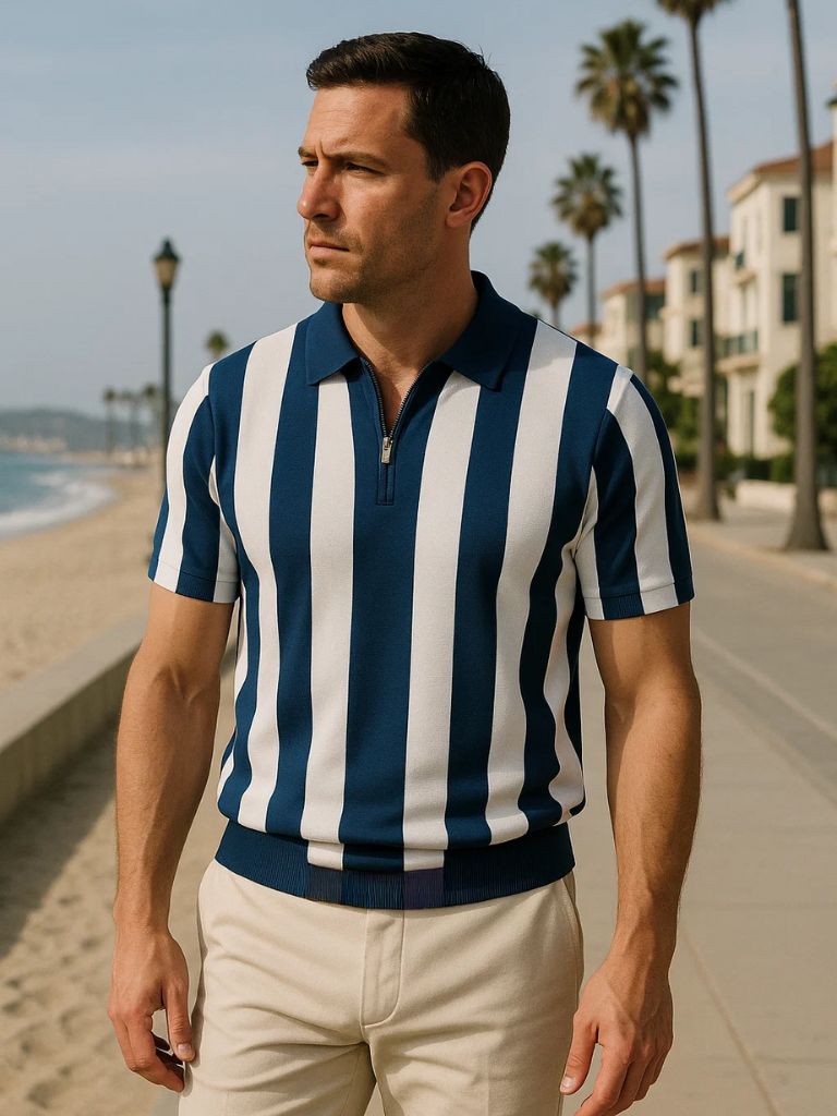 Navy Striped Polo - Leviana