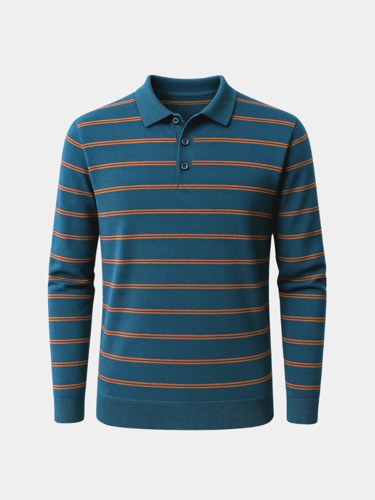 Navy Striped Polo at Sunset - Leviana