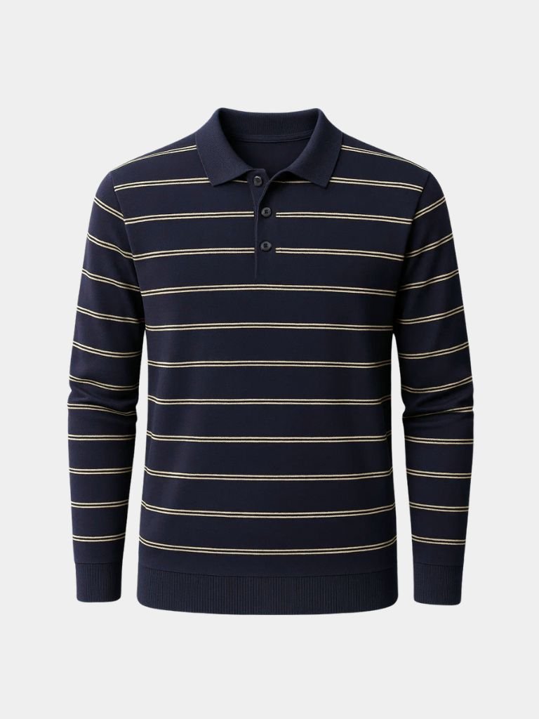 Navy Striped Polo at Sunset - Leviana
