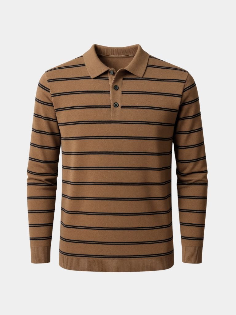 Navy Striped Polo at Sunset - Leviana
