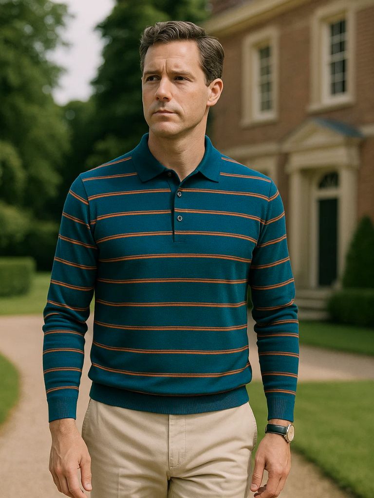 Navy Striped Polo at Sunset - Leviana