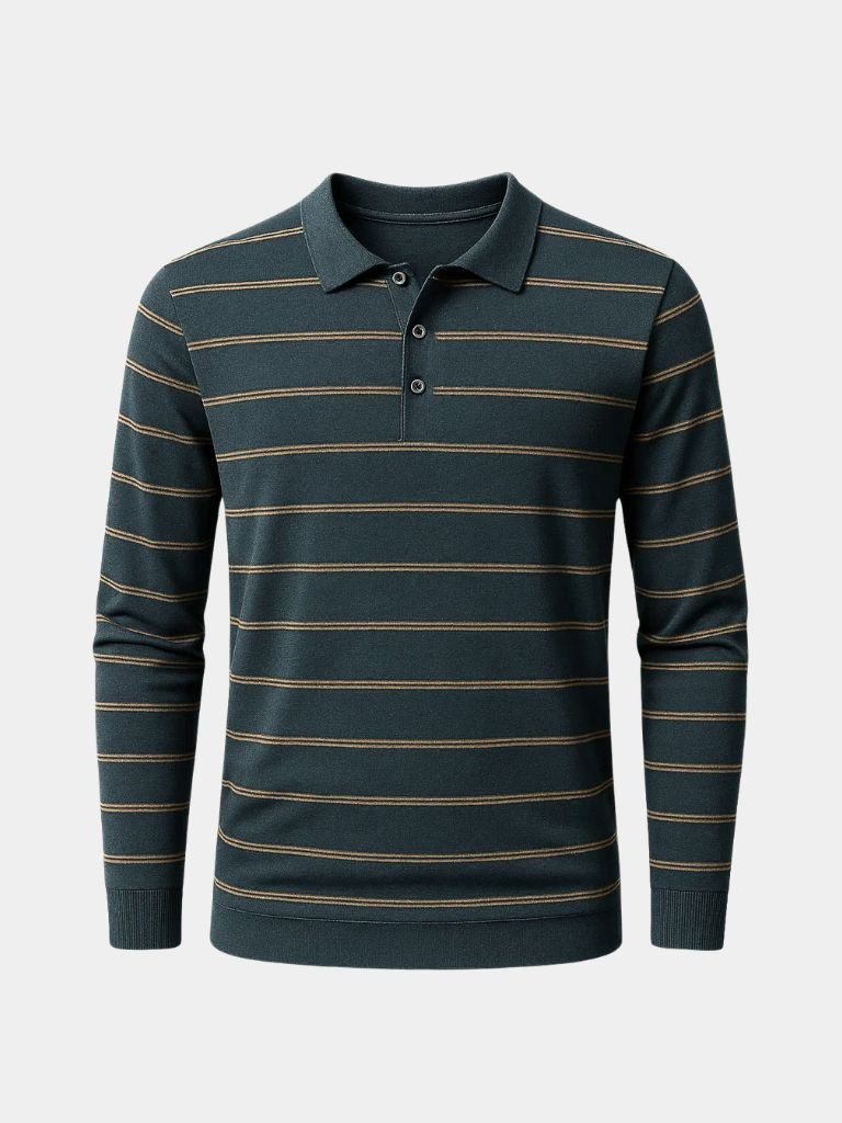 Navy Striped Polo at Sunset - Leviana