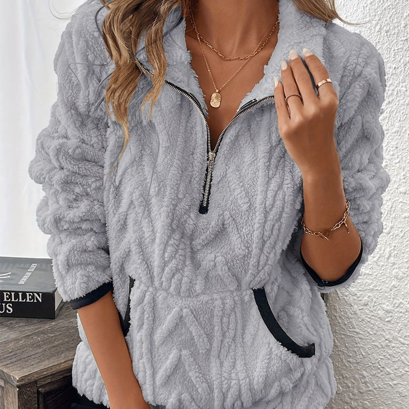 Sweatshirt with Half Zip and Fluffy Pocket