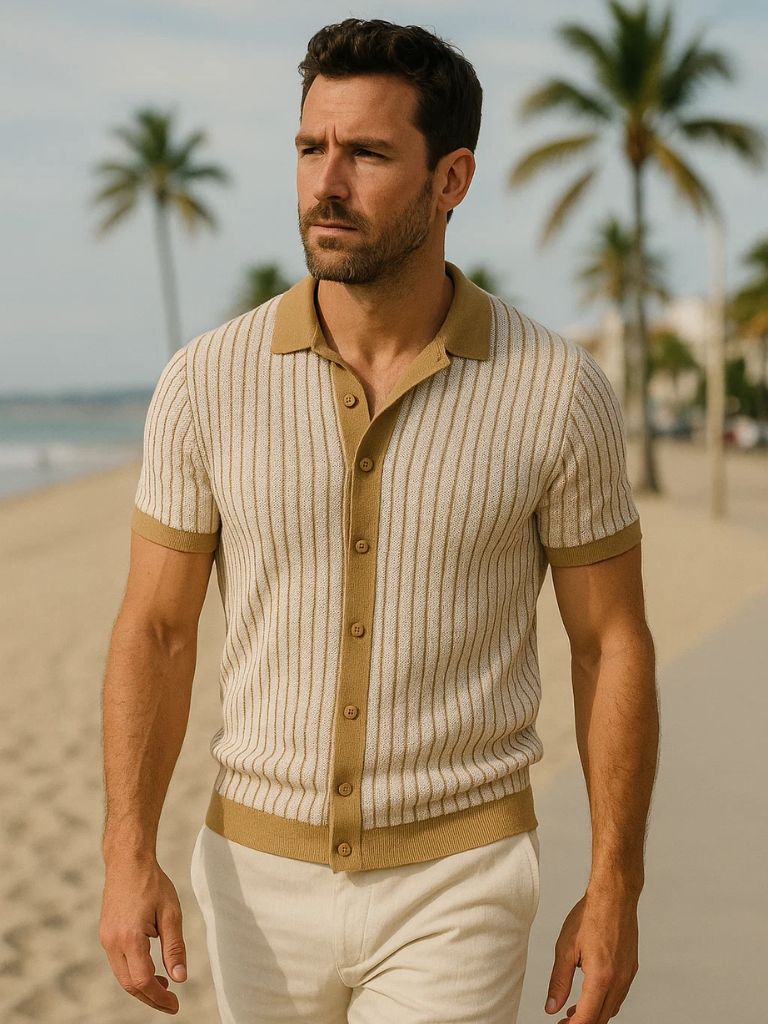 Striped Knit Polo - Leviana
