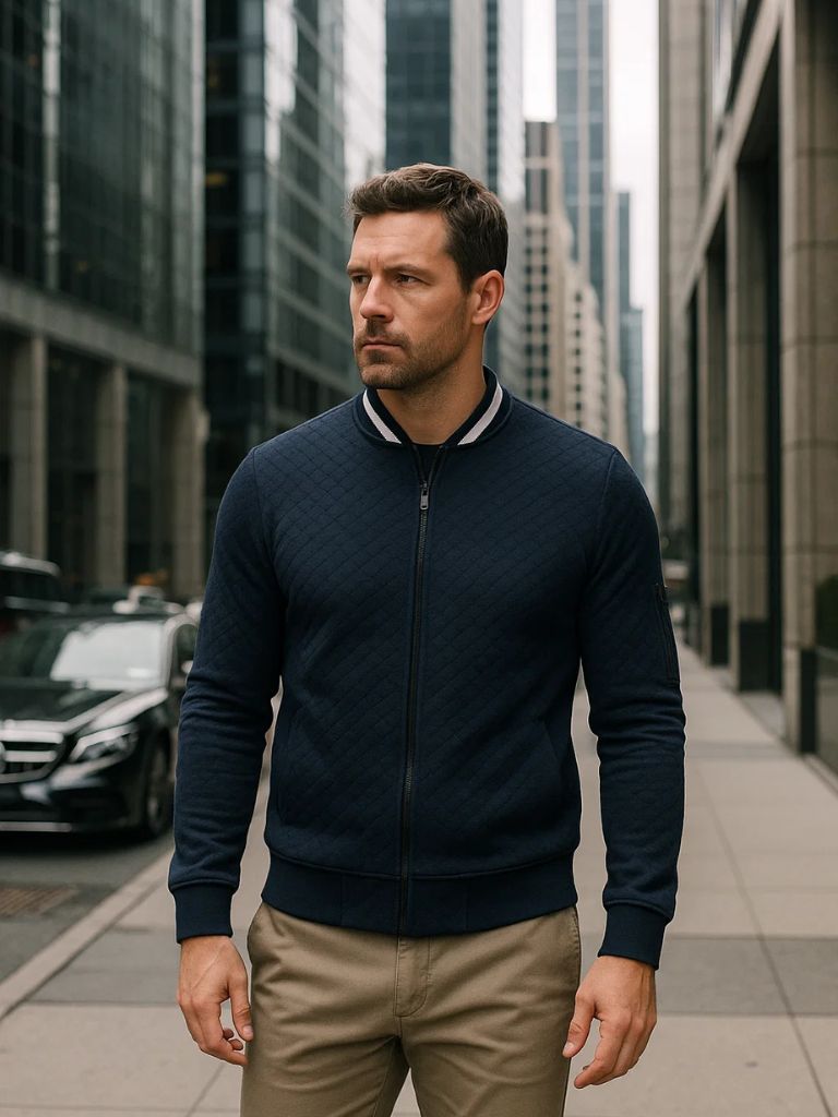Leviana Casual Textured Bomber Jacket
