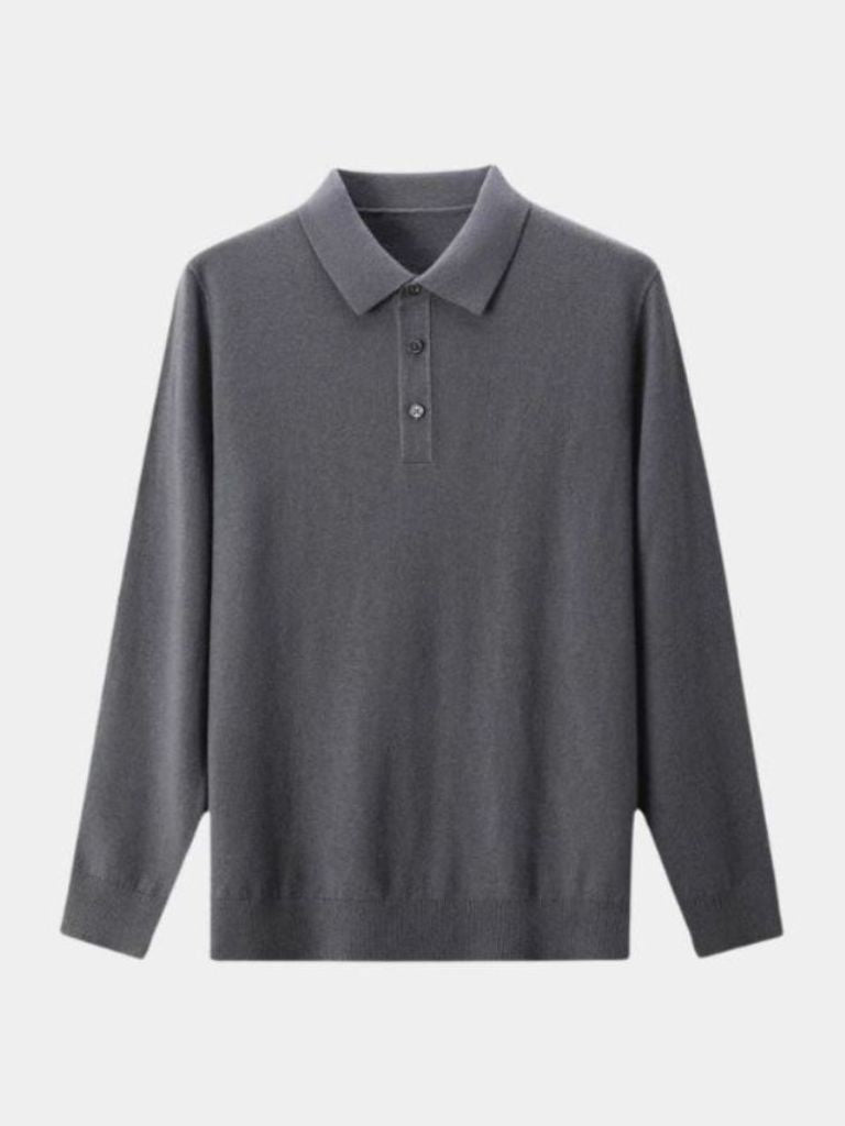 Buttoned Knit Wool Polo Sweater - Leviana