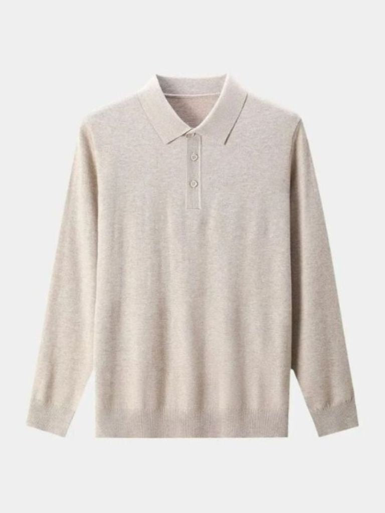 Buttoned Knit Wool Polo Sweater - Leviana