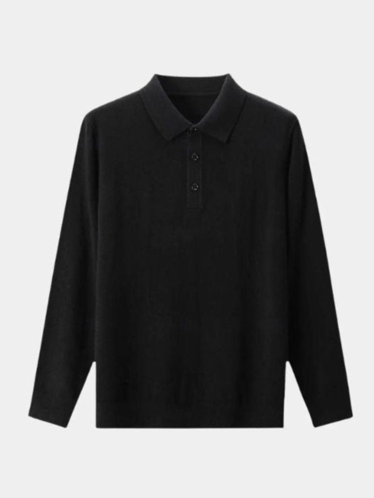 Buttoned Knit Wool Polo Sweater - Leviana