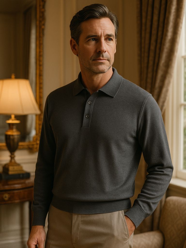 Buttoned Knit Wool Polo Sweater - Leviana