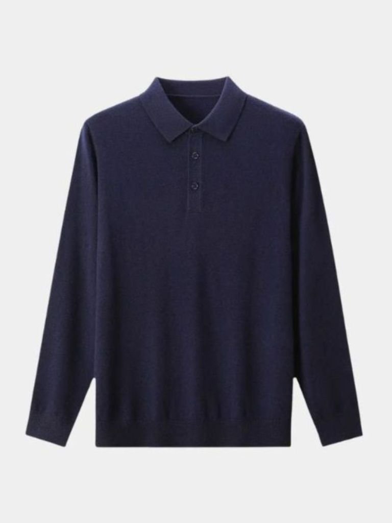 Buttoned Knit Wool Polo Sweater - Leviana