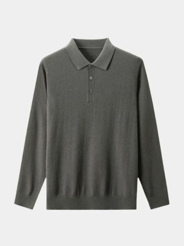 Buttoned Knit Wool Polo Sweater - Leviana
