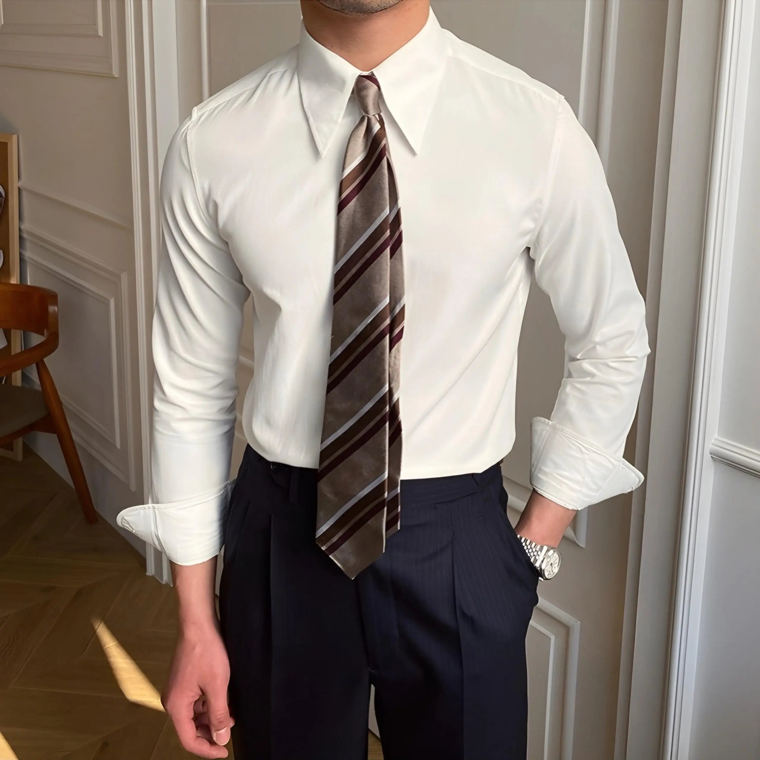 Leviana Elegant Pointed Collar Shirt