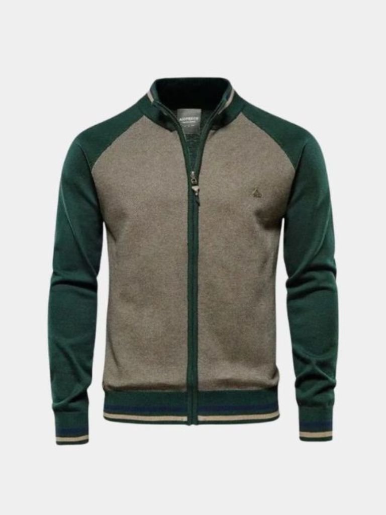 Vibrant High-Neck Wool Cardigan with Zipper - Leviana